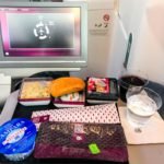 Qatar 787 economy food meal dinner tray wine