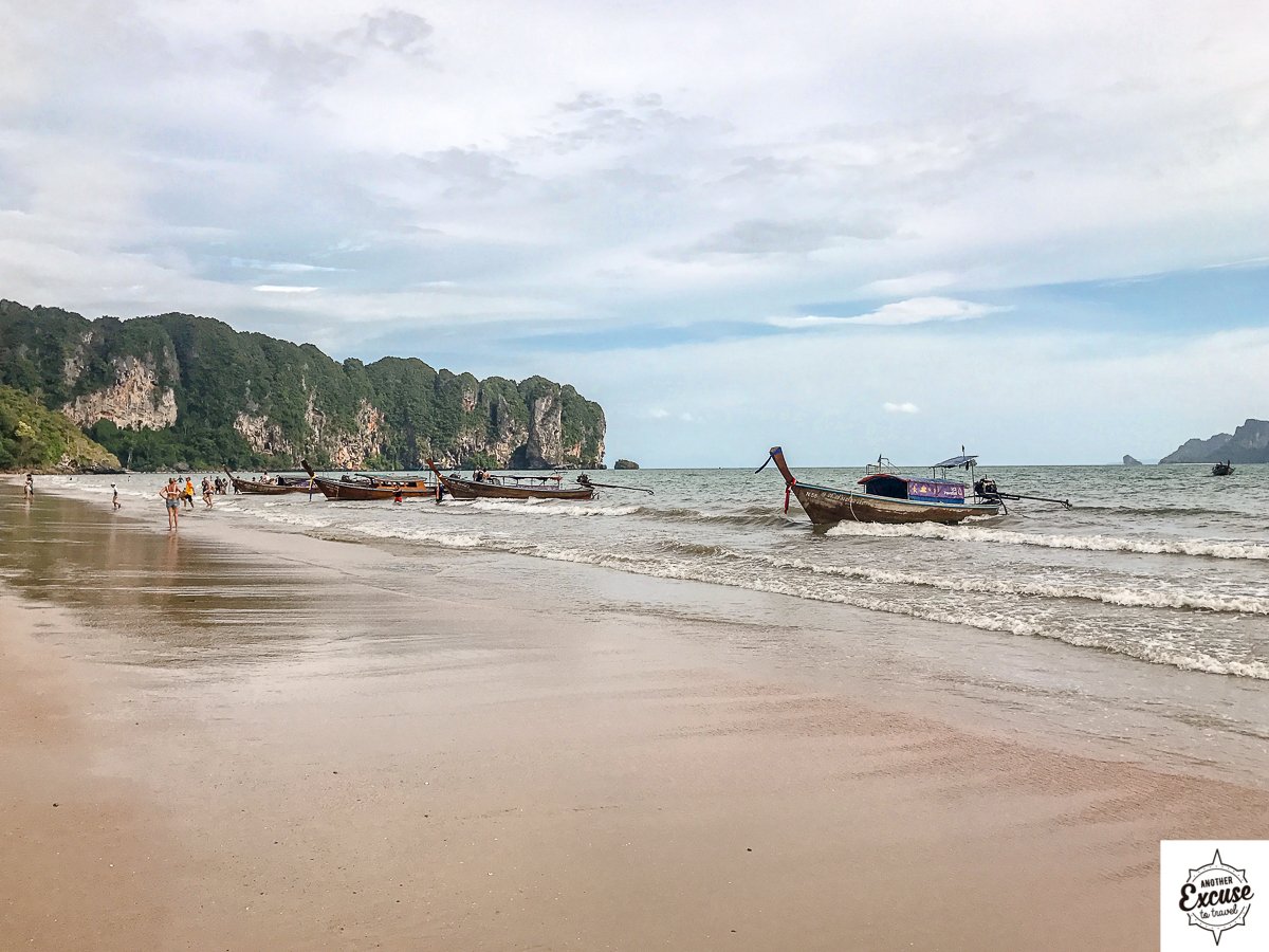 Krabi in August by the beach boats