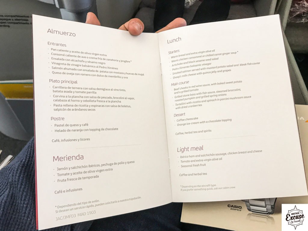Iberia a330 business menu
