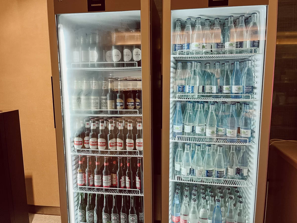 Drinks fridge with beer and water