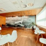 Dirty tables with uncleared rubbish.