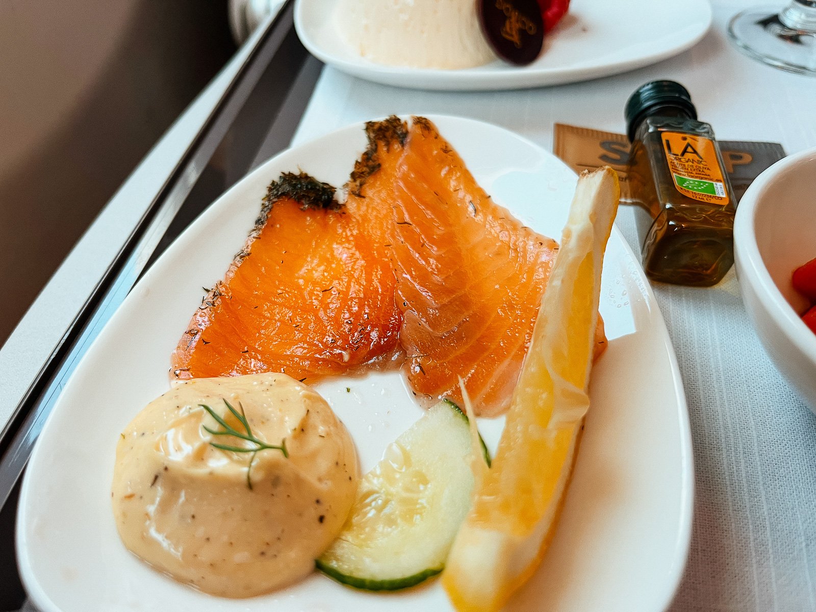 Iberia Business Class Madrid to Prague Starter - Smoked Salmon