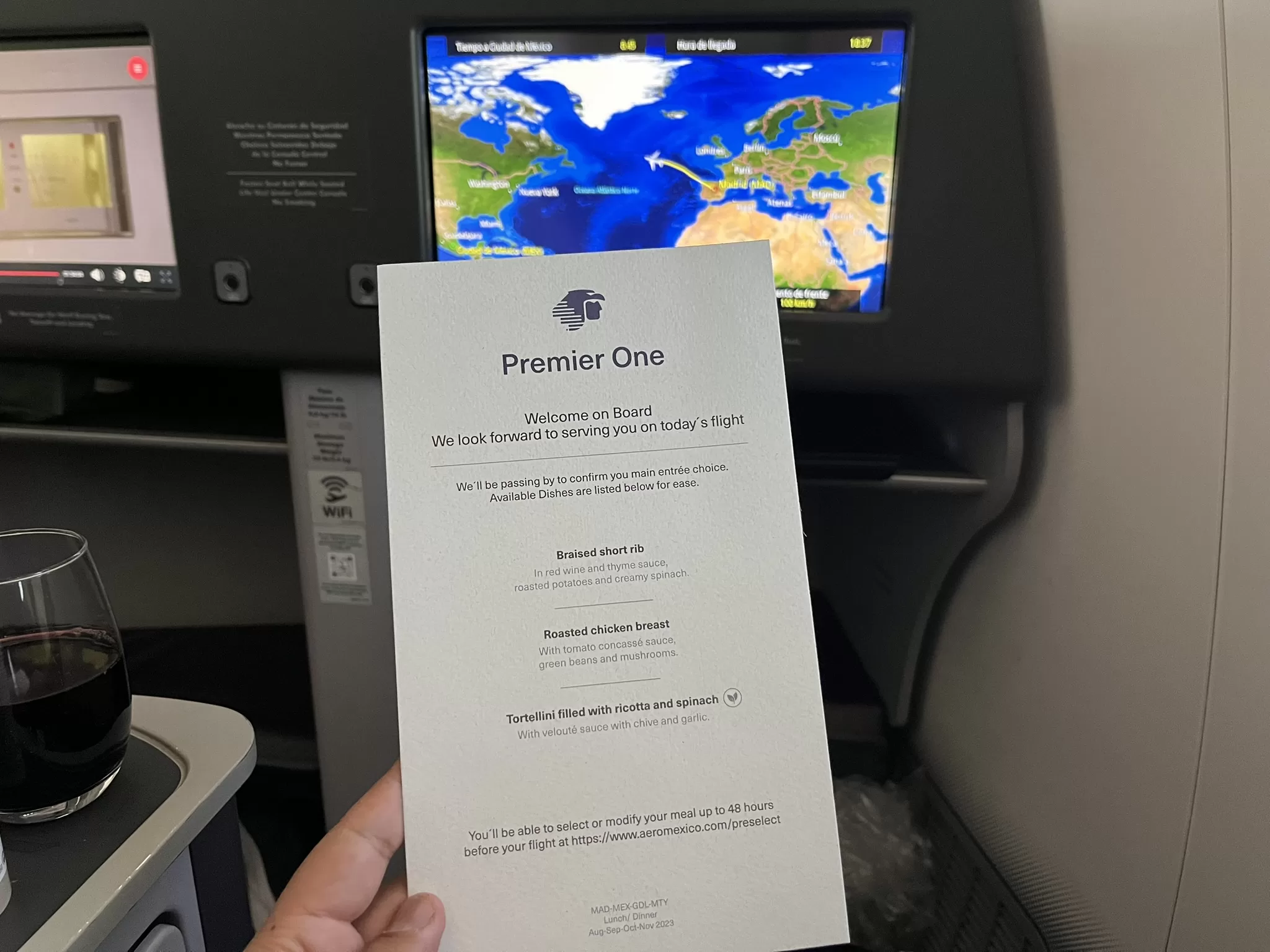 Aeromexico Madrid to Mexico City Business Class menu