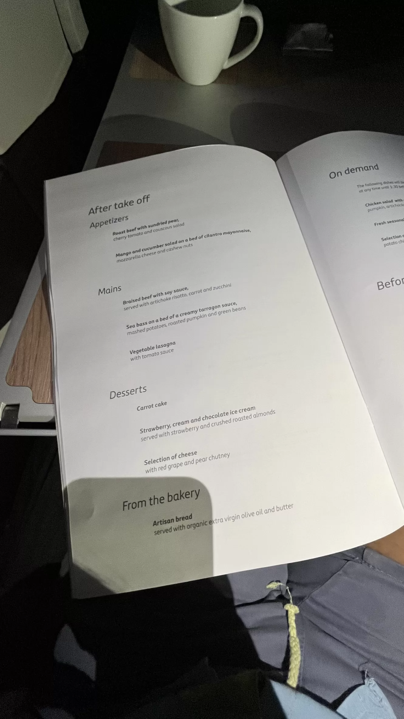 Iberia Business Class food menu