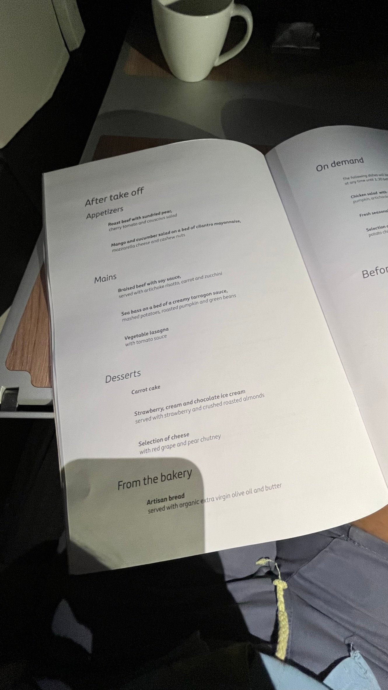 Iberia Business Class food menu