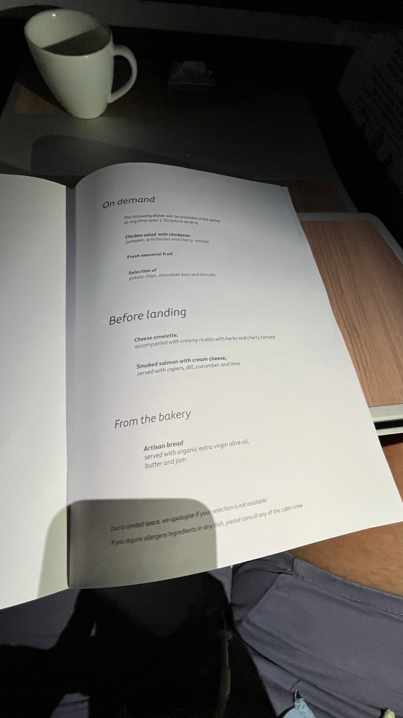 Iberia Business Class food menu