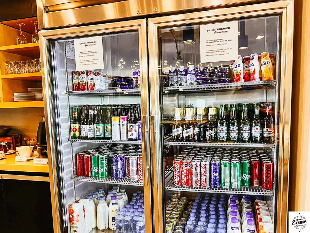Fridge in airport lounge with beer and soft drinks