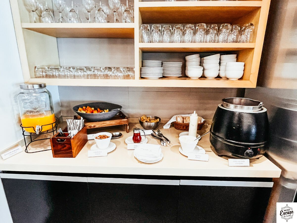 Lounge food buffet, including nachos