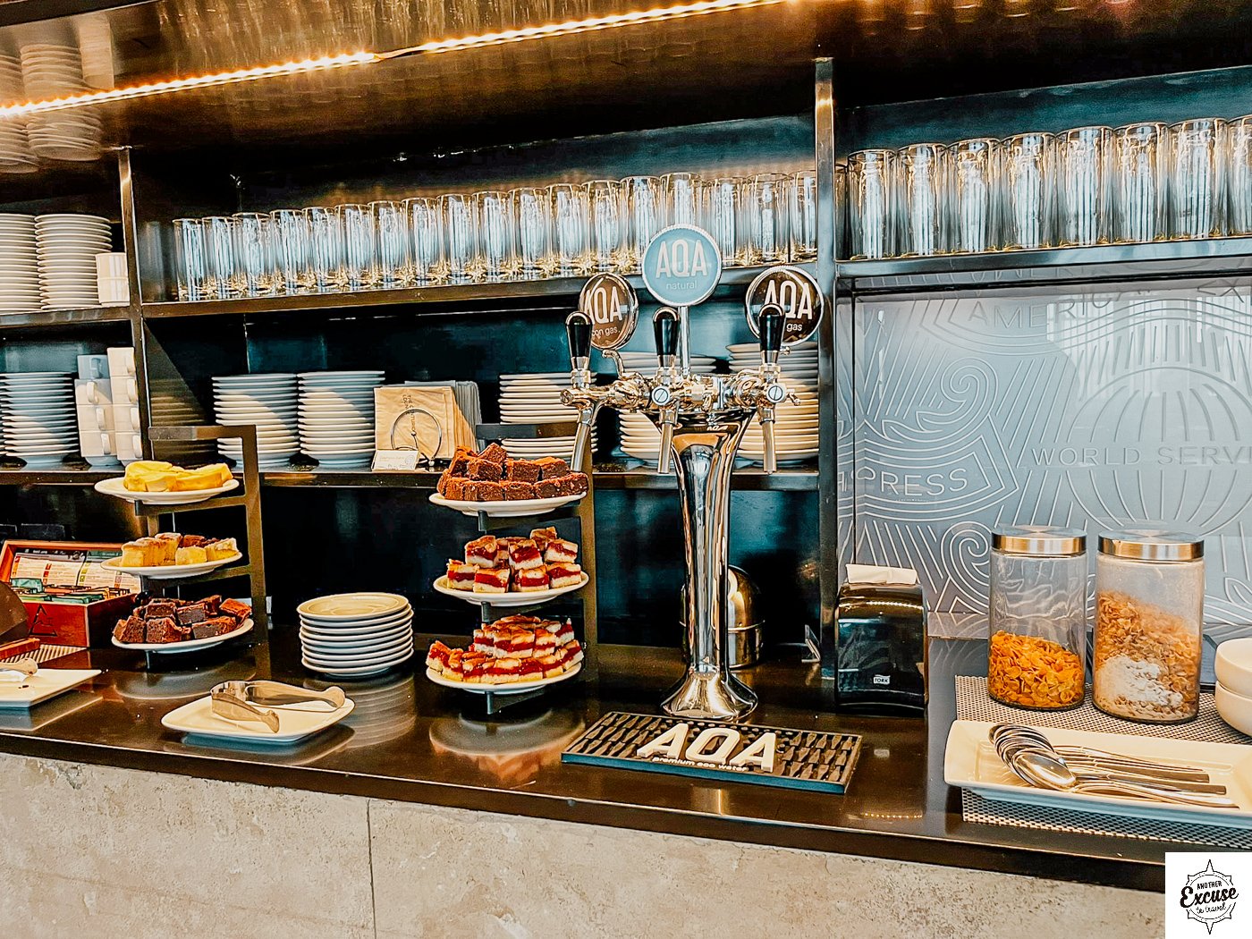Centurion Lounge Buenos Aires desserts and water dispenser. 