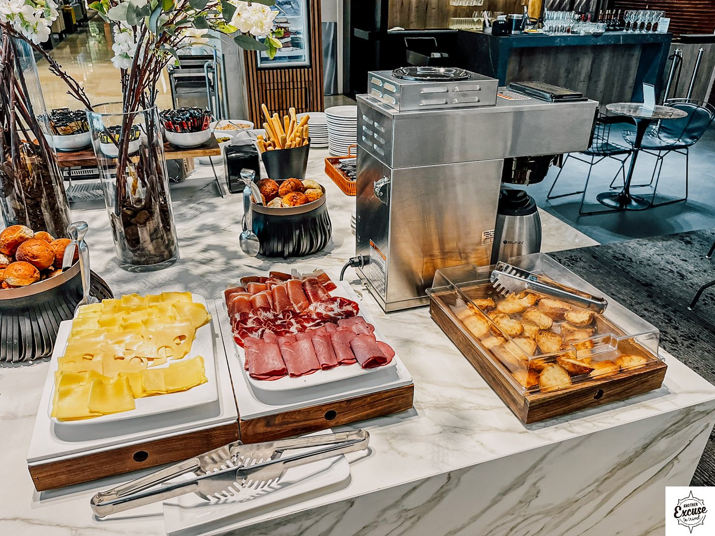 Airport lounge breakfast buffet