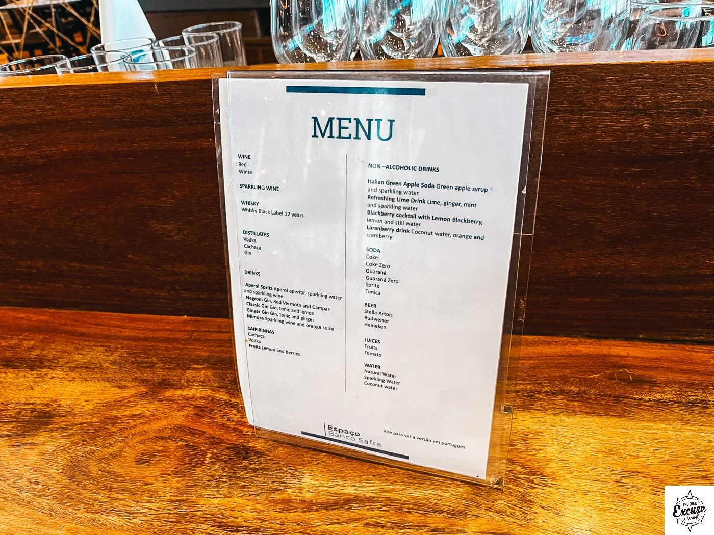 Banco Safra Lounge São Paulo Drinks Menu