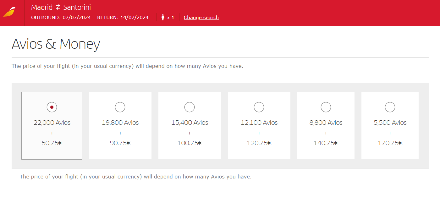 Iberia Avios-only Santorini