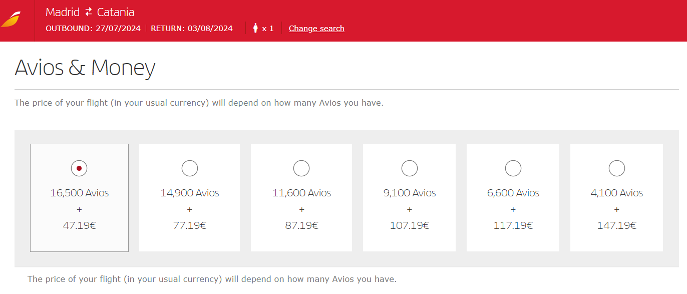 Catania Avios Plus Redemption