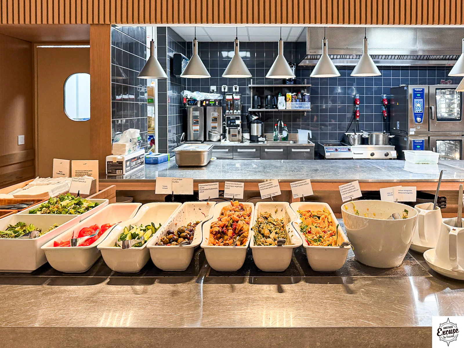 Finnair Business Lounge (non-Schengen) food selection (salads)